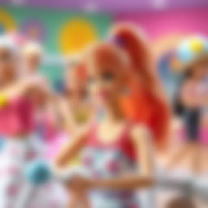 A creative drawing showcasing Barbie engaging in various fun activities with artistic flair