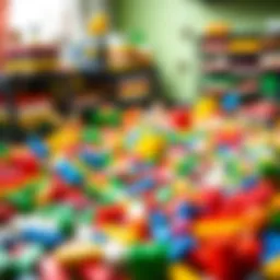 Colorful Lego pieces scattered on a table, showcasing creativity in play.