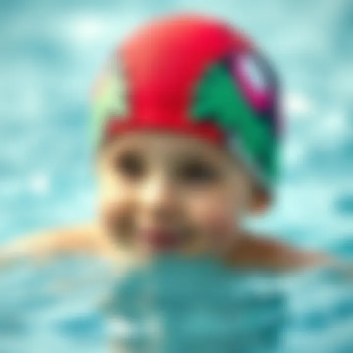 Close-up of a colorful swim cap unique design for kids
