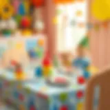 Colorful table setting for a baby boy's birthday party