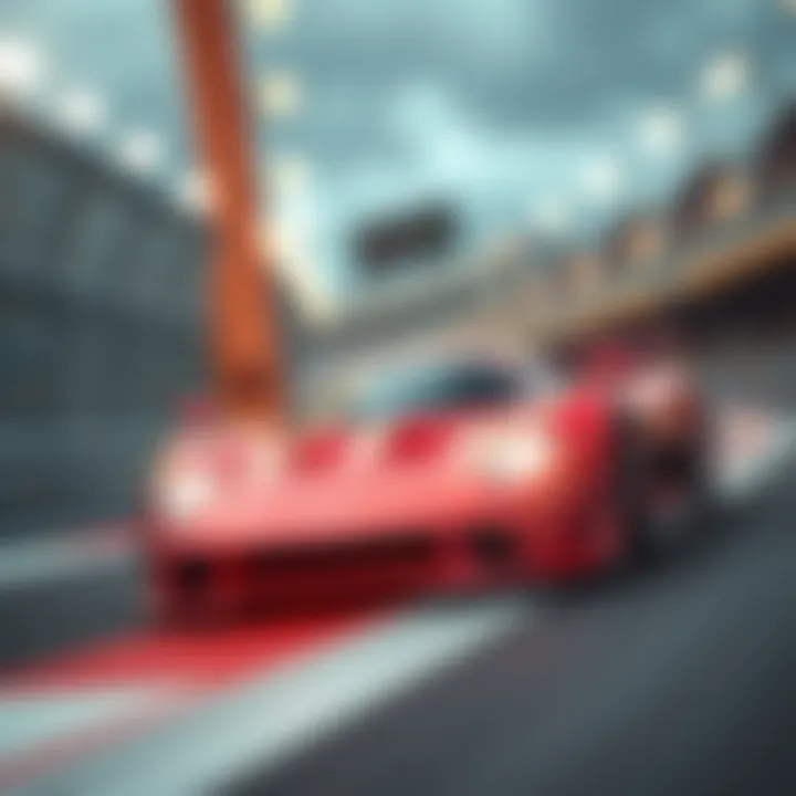 A dynamic shot of a car racing on a track, illustrating speed and thrill