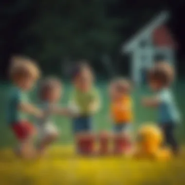 Group of children playing a cooperative outdoor game