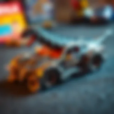 A close-up of a detailed Godzilla car model with intricate designs.