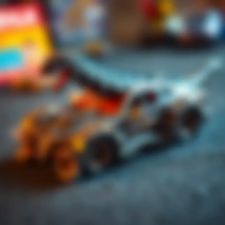 A close-up of a detailed Godzilla car model with intricate designs.