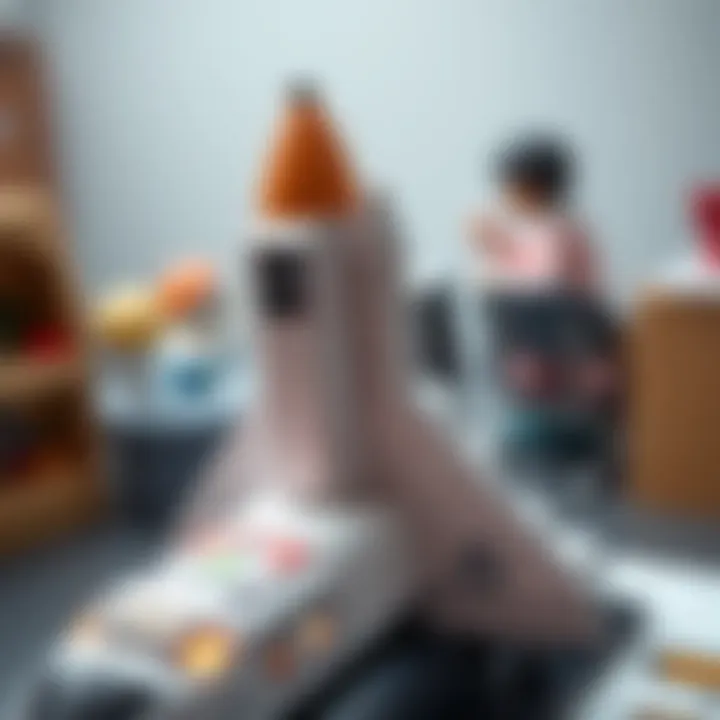A close-up view of educational features of a model space shuttle, highlighting its learning aspects.