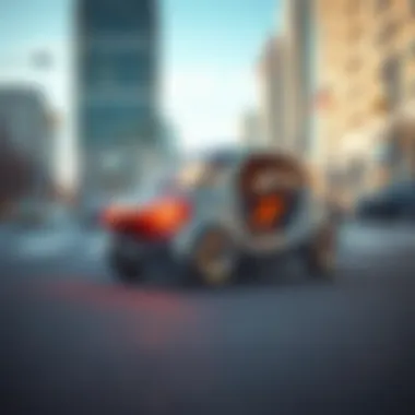 Futuristic electric car on a city road