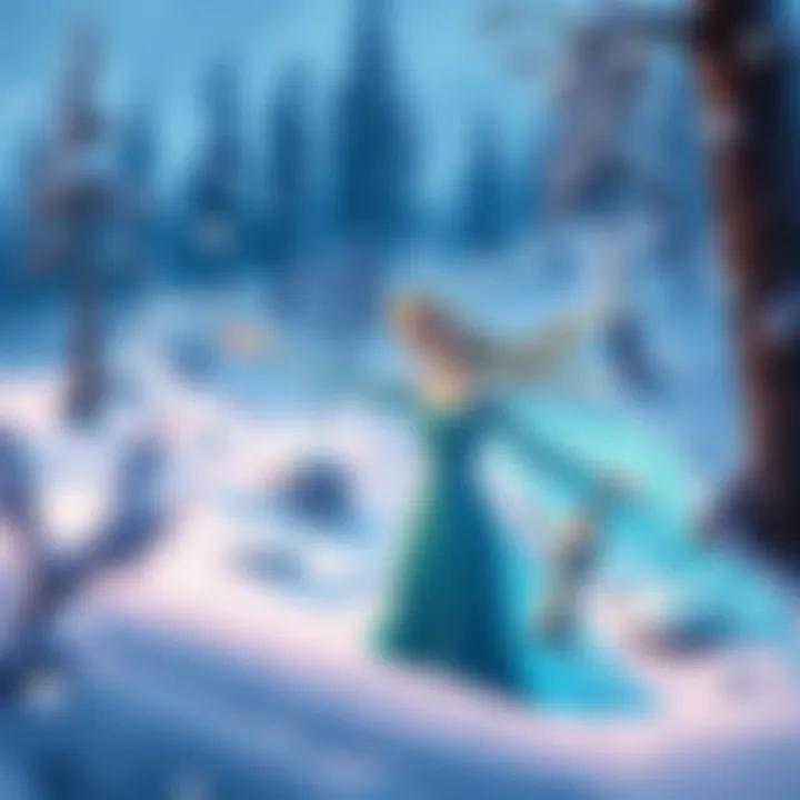 Elsa showcasing her magical powers in a winter landscape