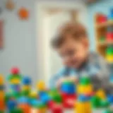 A child engaged in a creative building activity with colorful blocks