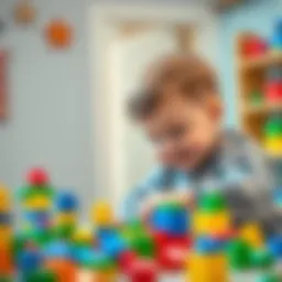 A child engaged in a creative building activity with colorful blocks