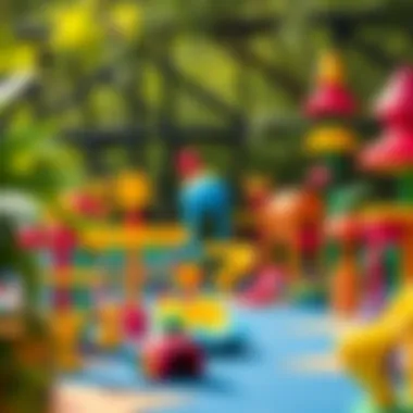 Vibrant Outdoor Play Area A vibrant outdoor play area with various toys and climbing structures