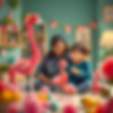 A family discussing the benefits of Enchantimals Flamingo toys for developmental growth