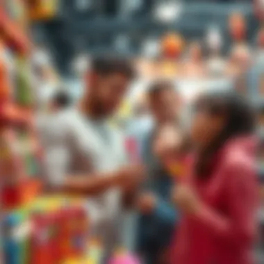 A family selecting popit pen decorations in a store, emphasizing thoughtful choices