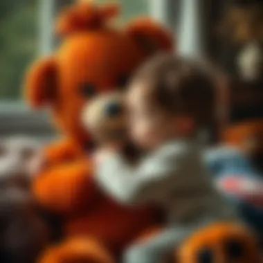 A child hugging a large Freddy plush toy, showcasing comfort