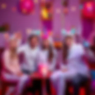 Friends Enjoying Themed Party in Unicorn Costumes Group of friends enjoying a themed party in unicorn costumes