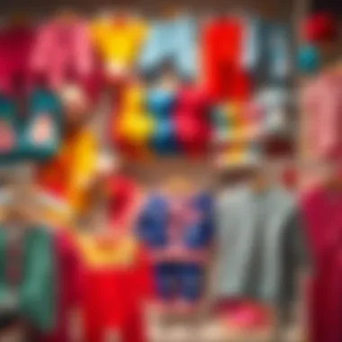 Brightly colored baby clothing on display