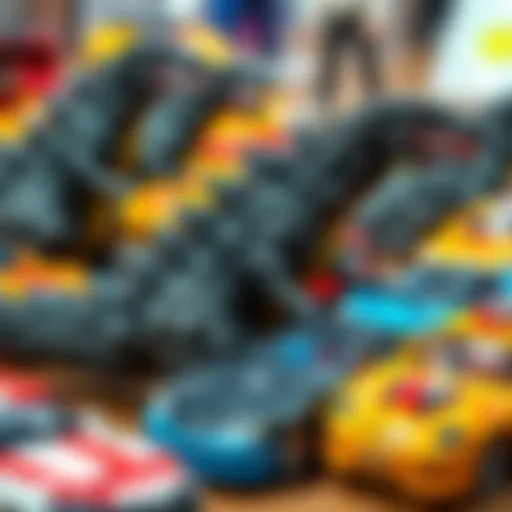A collection of Godzilla-themed toy cars lined up on display.