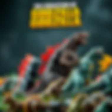 An educational chart showing the evolution of Godzilla toys over the years.