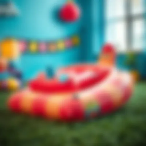 A vibrant depiction of inflatable cushions designed for toys, showcasing their safety features.