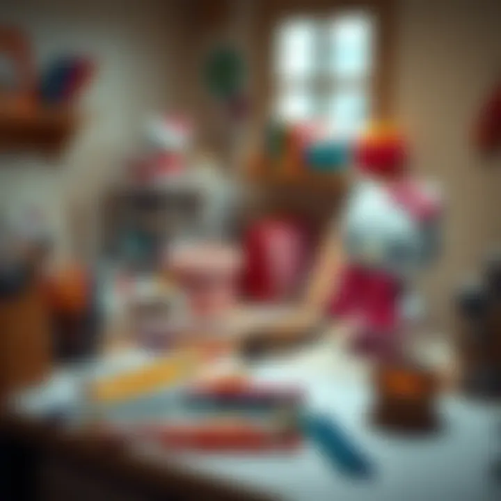 Artistic Workspace for Hello Kitty A serene workspace with Hello Kitty coloring materials arranged neatly