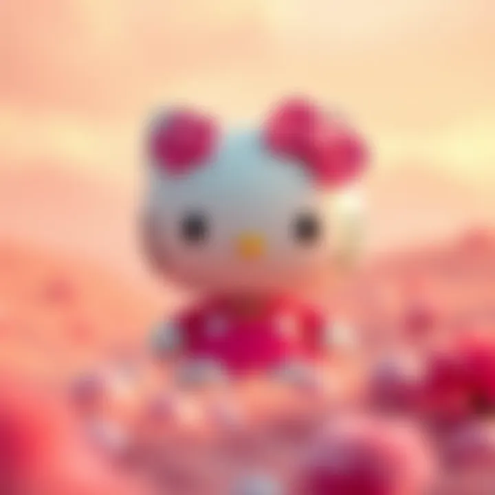 An artistic representation of Hello Kitty in a dreamy, pastel-colored landscape.