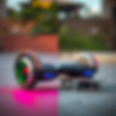 A side-by-side view of a hoverboard and a skateboard