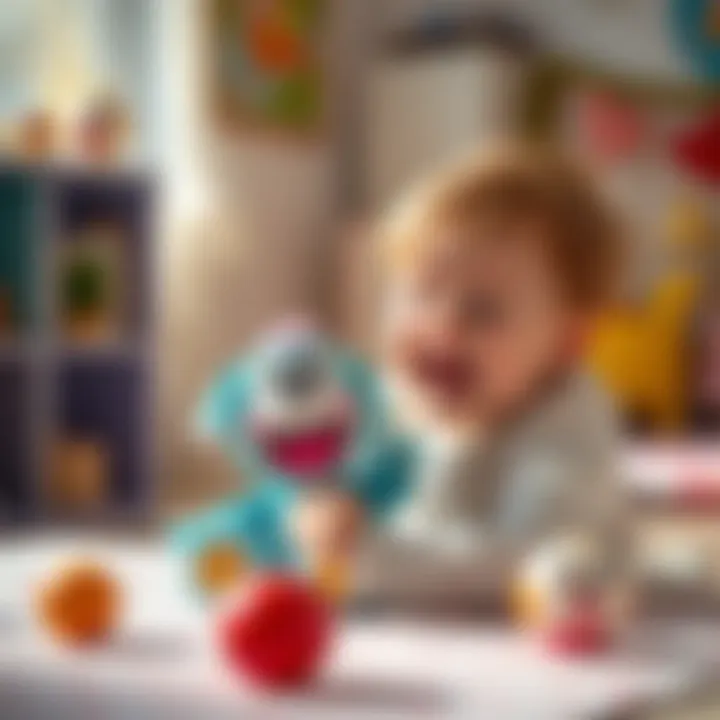 Child playing with a Huggy Wuggy toy in a bright room