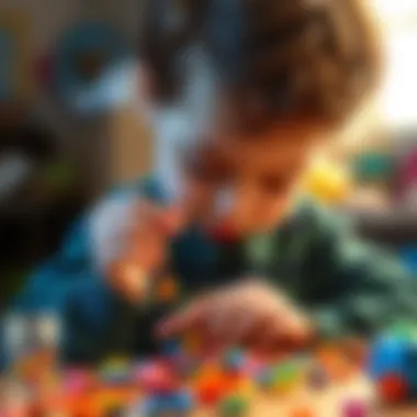 A child engaged in crafting jewelry with vibrant materials