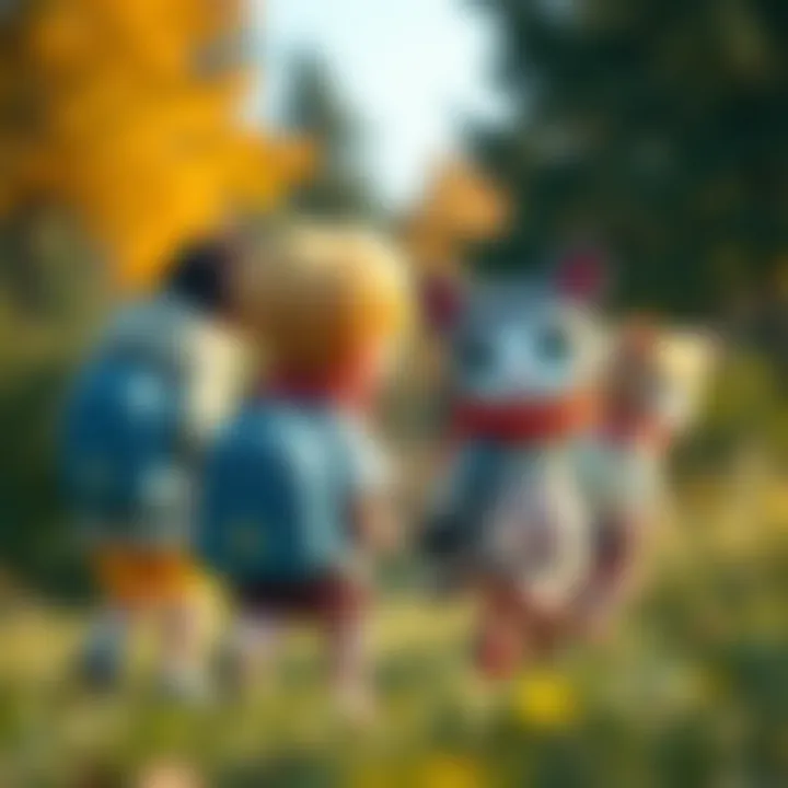 Children enjoying outdoor activities with cat backpacks