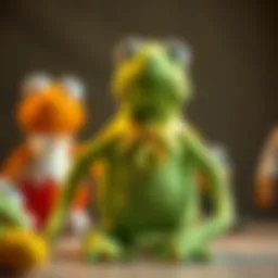 The rich history of Kermit the Frog plush toys depicted artistically.