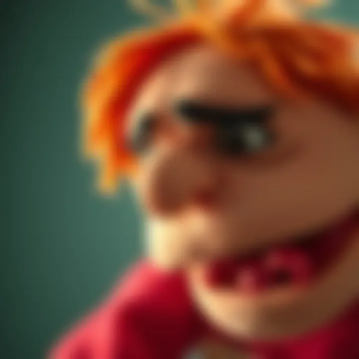 Expressive Puppet Features A close-up of a puppet's expressive features in a dramatic light