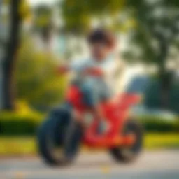 A child riding a large-wheeled scooter in a park