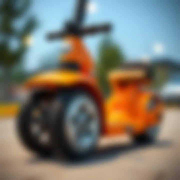 Close-up of a large-wheeled scooter showcasing its design