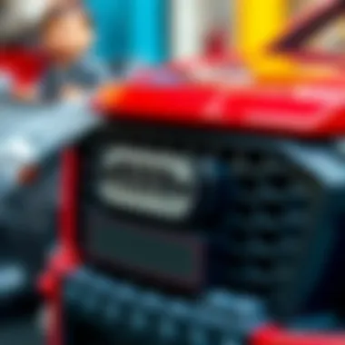 A close-up of intricate details in Lego Audi car models