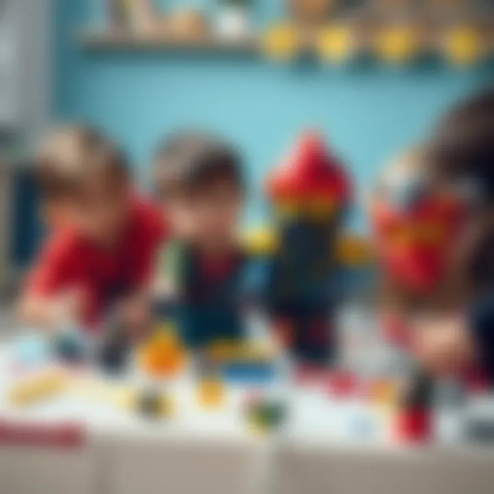 Imaginative Engagement in Playtime with Ninjago Children engaged in imaginative play with Lego Ninjago set