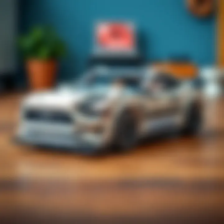 Completed Lego Technic Ford Mustang model displayed prominently