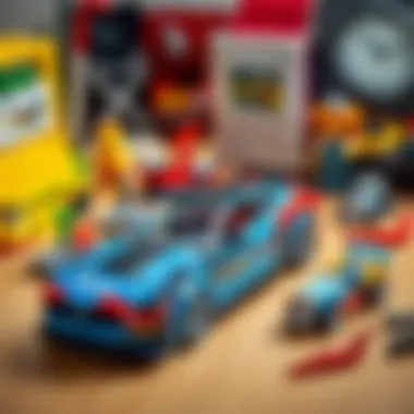 An engaging layout of the Lego Technic Ford Mustang set with various pieces arranged artistically