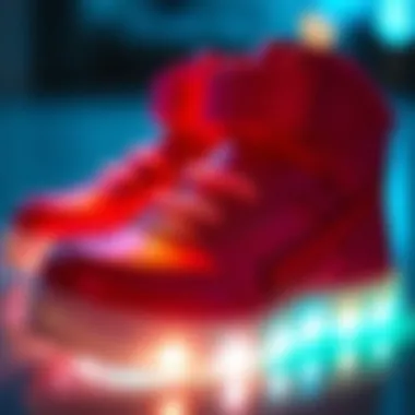 Close-up of light-up shoes demonstrating safety features