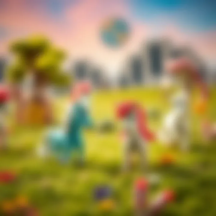 Enchanting Small Ponies in a Dreamlike Setting A vibrant scene of small ponies in a magical landscape