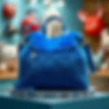 Stylish blue plush bag on display