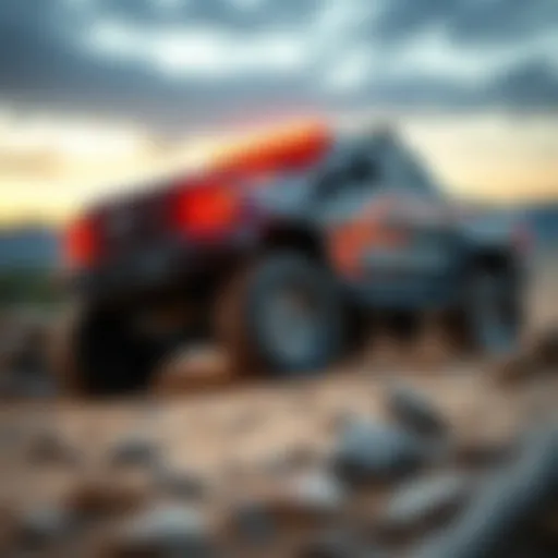 A powerful mega truck on an off-road terrain showcasing its robust design