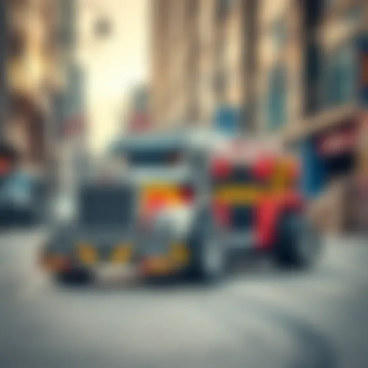 A mega truck in urban settings, demonstrating its usability in city environments