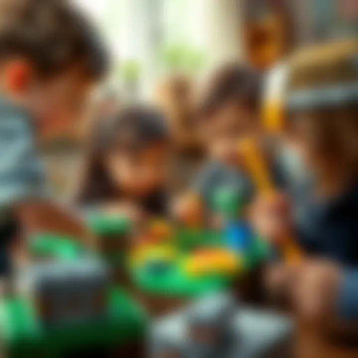 Children engaging in creative play with Minecraft box