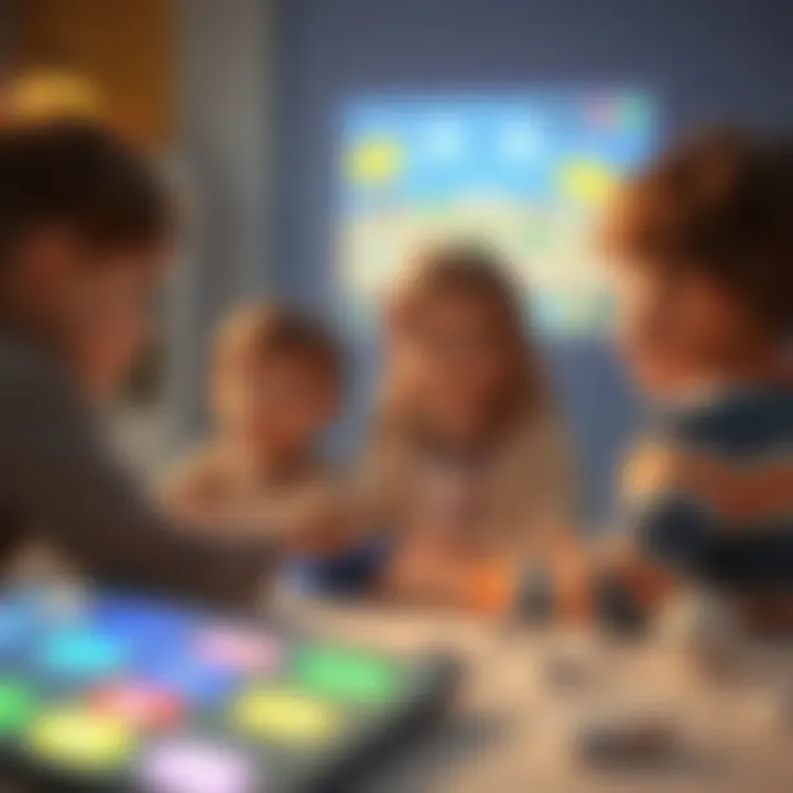 Children engaging with interactive content displayed by a mini projector