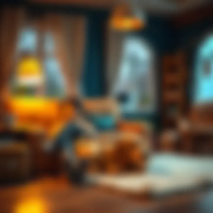 Comfort of Companionship A cozy living room with a miniature dog resting beside its owner
