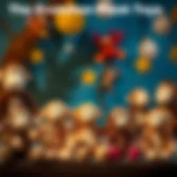 A historical display of monkey plush toys showcasing their evolution over the years