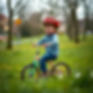 Child using a bicycle in a park