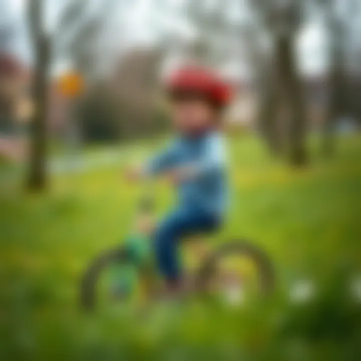Child using a bicycle in a park