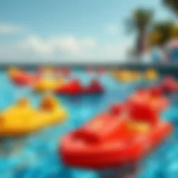 Colorful motorized toy boats in a pool