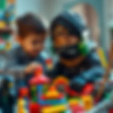 Children Engaging with Ninjago Legos Children engaged in creative play with Ninjago legos, building imaginative structures