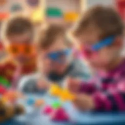 Children engaged in optical experiments with colorful tools